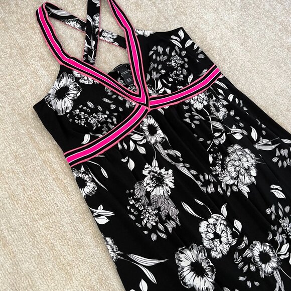 3 for $6 INC Summer Floral Faux Wrap Black White Dress L - Picture 3 of 8